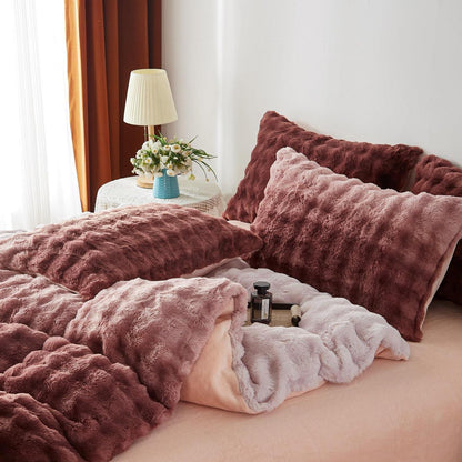 Plüsch Bettwäsche 135x200 Rosa Braun Winter Kuschelig Flauschig