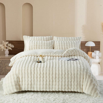 Plüsch Bettwäsche 135x200 - Warm & Kuschelig Creme Weiß