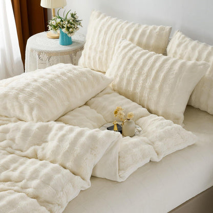 Plüsch Bettwäsche 135x200 - Warm & Kuschelig Creme Weiß