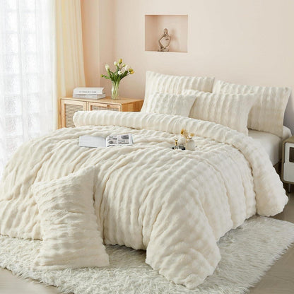Plüsch Bettwäsche 135x200 - Warm & Kuschelig Creme Weiß