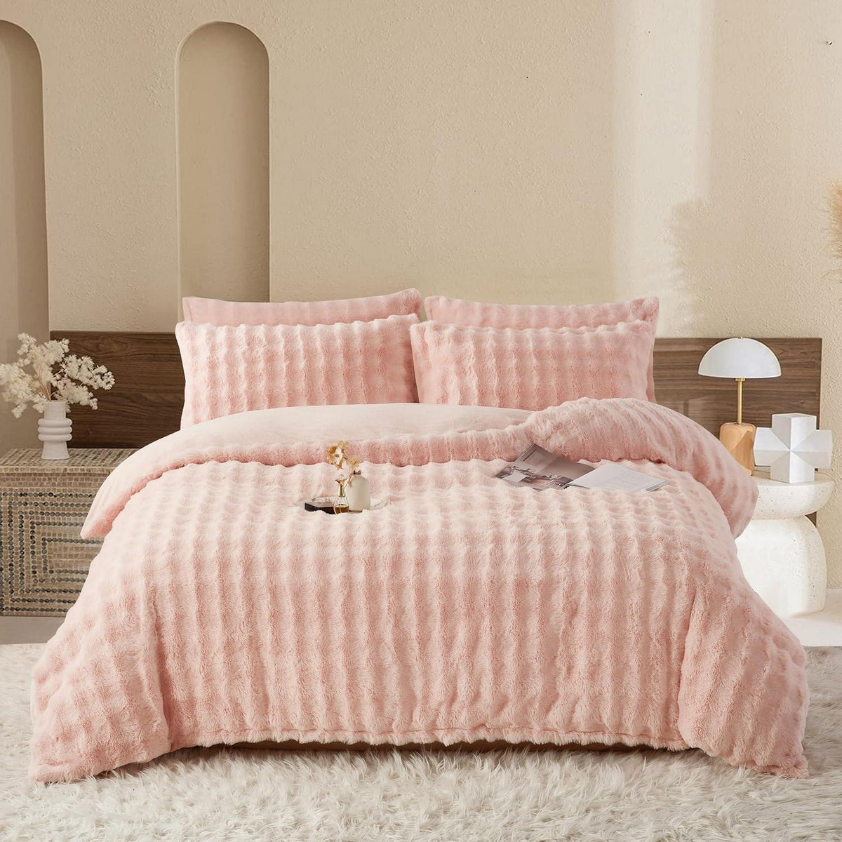Plüsch Bettwäsche Set Rosa 200x220 cm - Winterwarm & Kuschelig