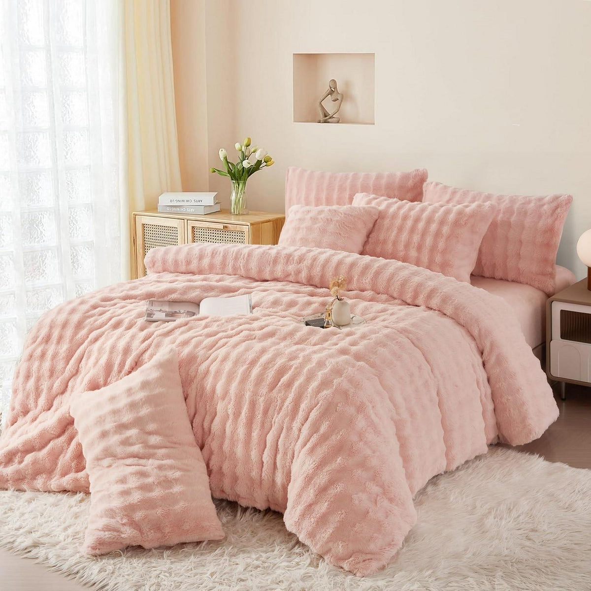 Plüsch Bettwäsche Set Rosa 200x220 cm - Winterwarm & Kuschelig