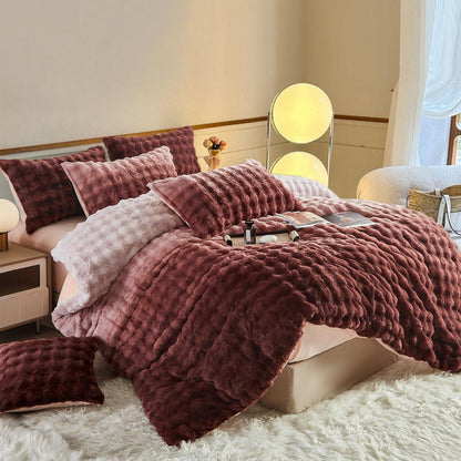 Plüsch Bettwäsche 220x240 Rosa Braun Winter Warm & Kuschelig