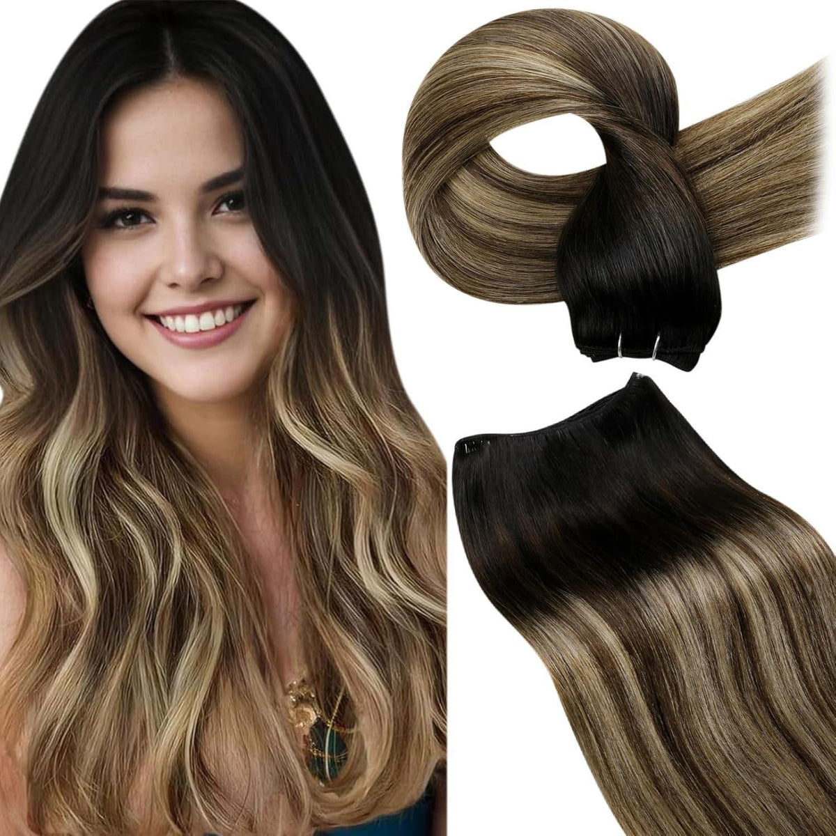 Echthaar Tressen Blayage Schwarz Ombre 50cm - 100g