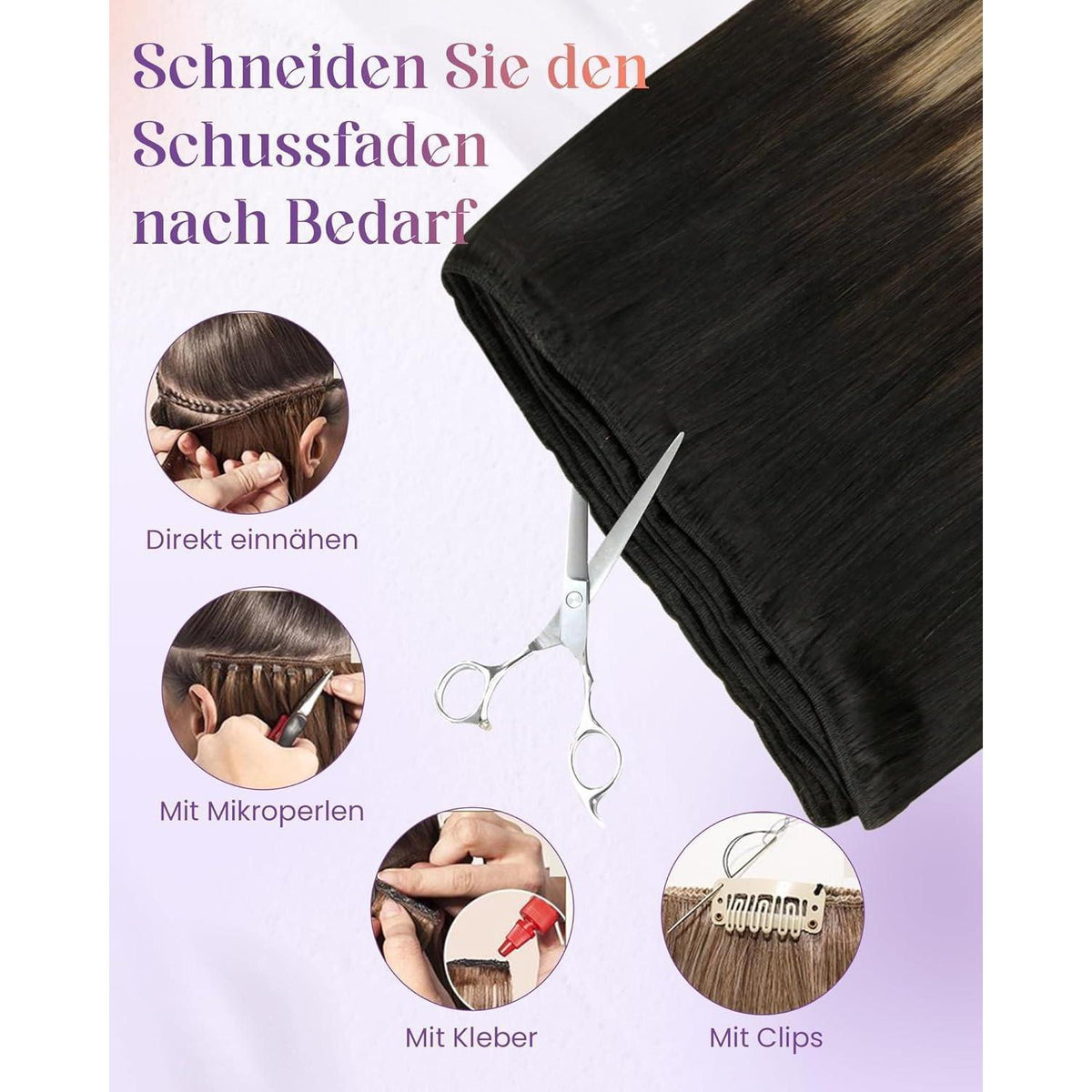 Echthaar Tressen Blayage Schwarz Ombre 50cm - 100g