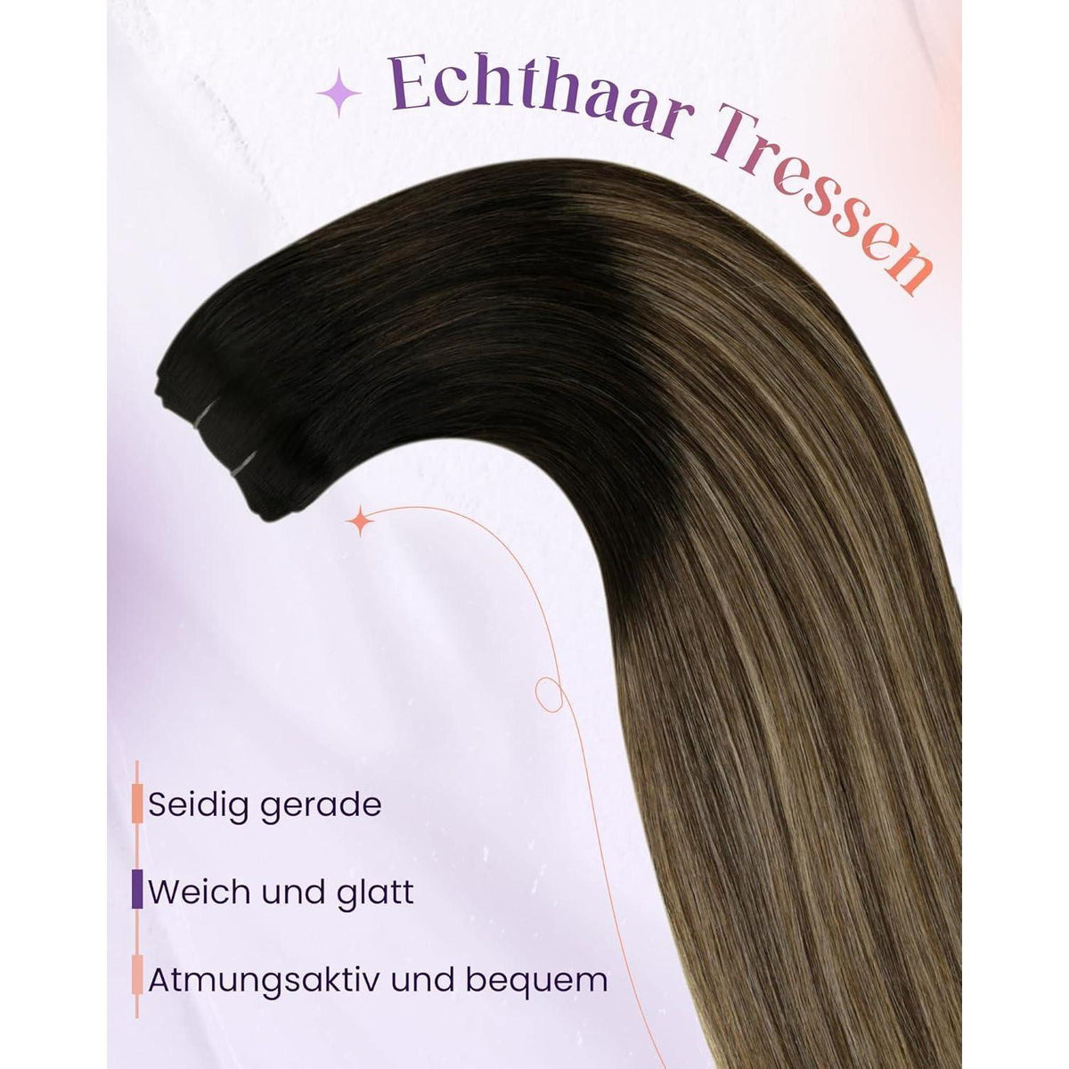 Echthaar Tressen Blayage Schwarz Ombre 50cm - 100g