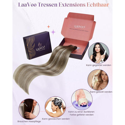 Echthaar Tressen Braun Balayage Blond 40cm 100g