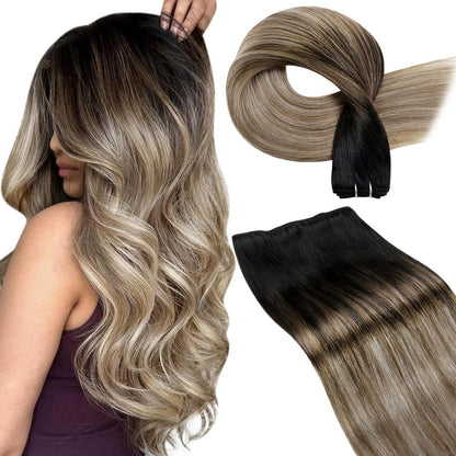 Echthaar Tressen Ombre Schwarz-Karamellblond 35cm 80G