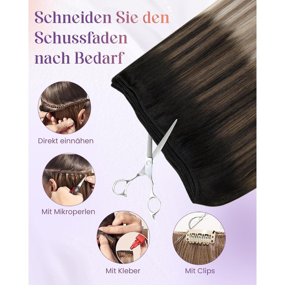 Echthaar Tressen Ombre Schwarz-Karamellblond 50cm 100g