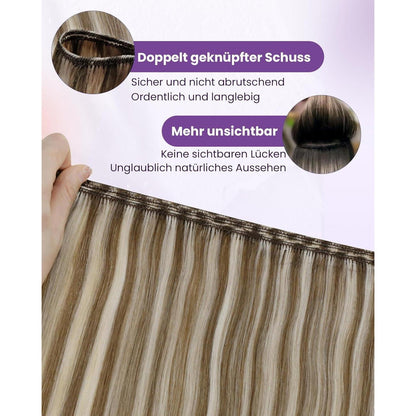 Echthaar Tressen Braun Blond Double Weft Haarverlängerung 55cm
