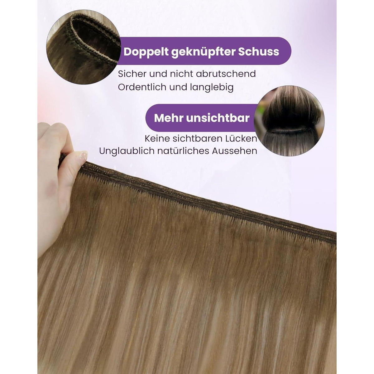 Echthaar Tressen Balayage Braun Ombre Aschblond 40cm