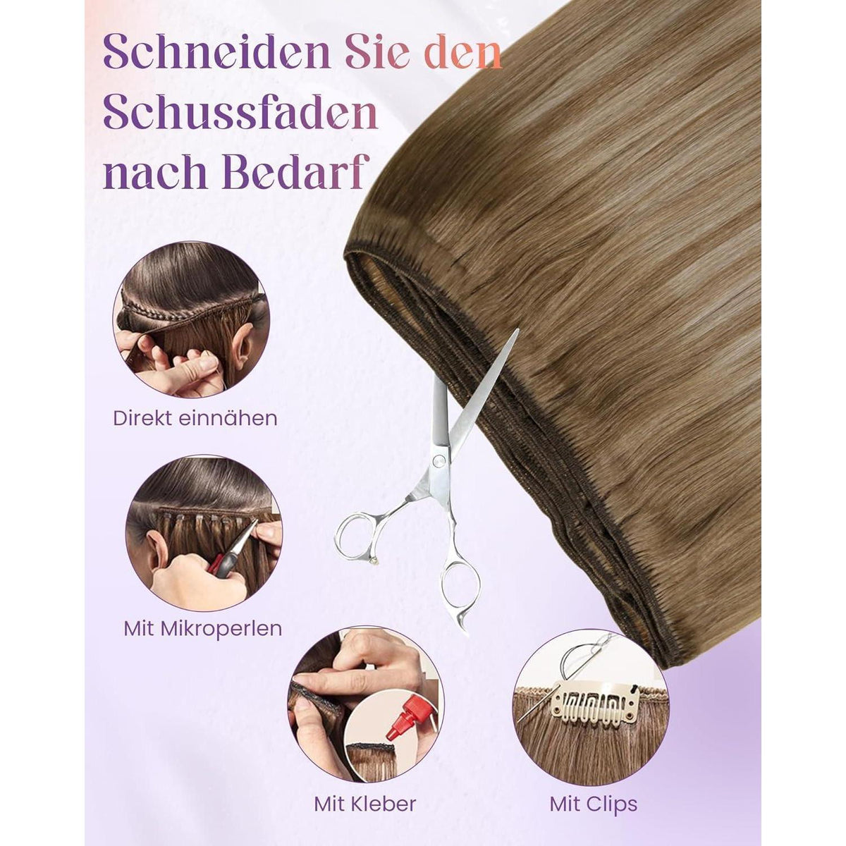 Echthaar Tressen Balayage Braun Ombre Aschblond 40cm