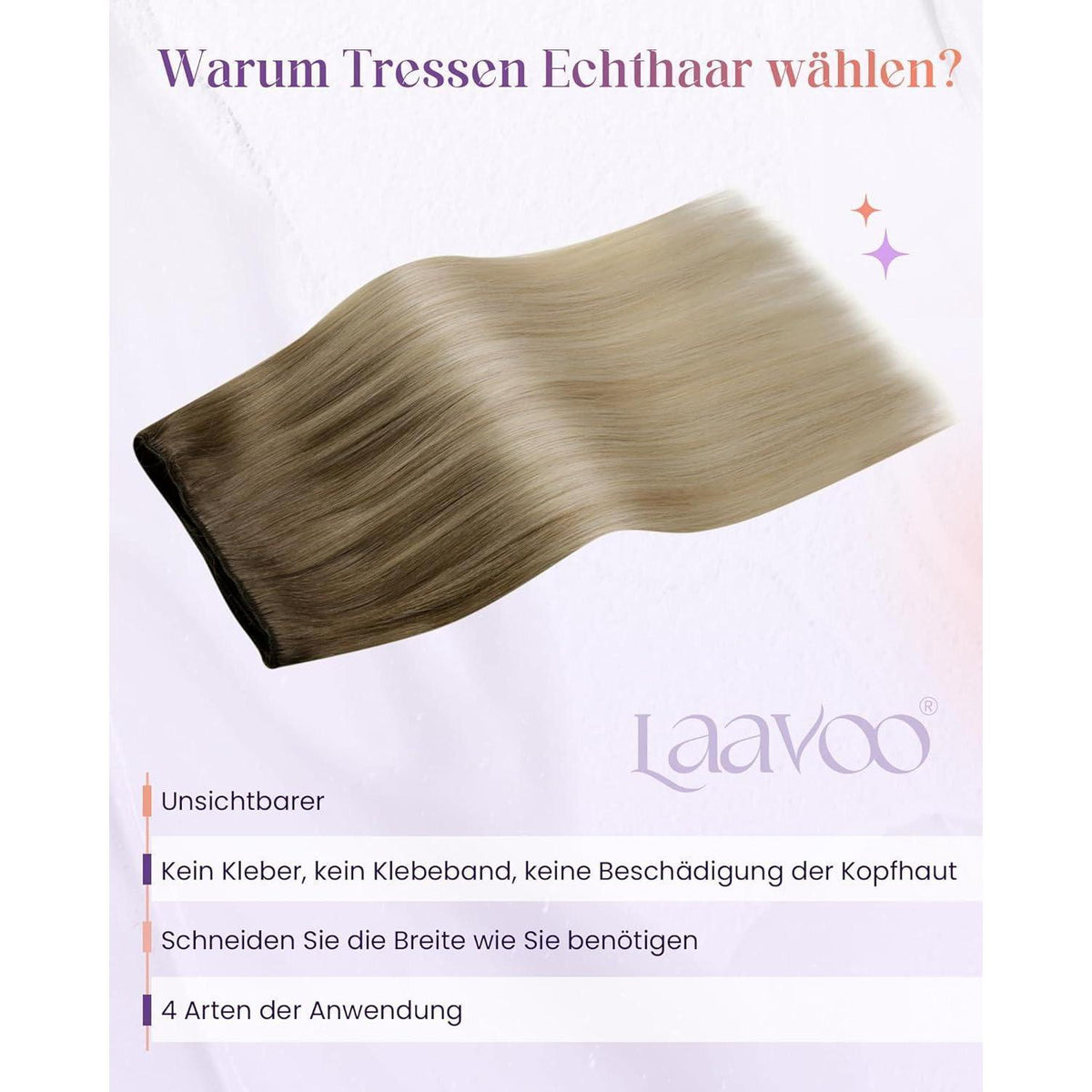Echthaar Tressen Balayage Braun Ombre Aschblond 40cm