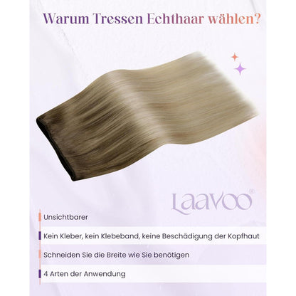Echthaar Tressen Balayage Braun Ombre Aschblond 40cm