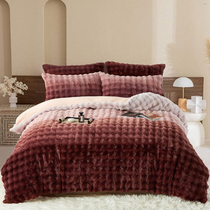 Plüsch Bettwäsche Set 200x220 Rosa Braun Winterwarm