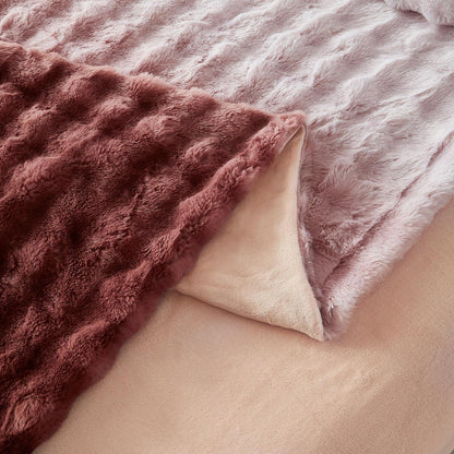 Plüsch Bettwäsche Set 200x220 Rosa Braun Winterwarm