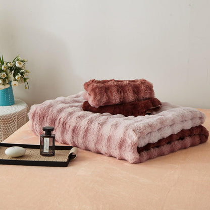 Plüsch Bettwäsche Set 200x220 Rosa Braun Winterwarm