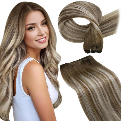Echthaar Tressen Braun Balayage mit Platinblond 50cm