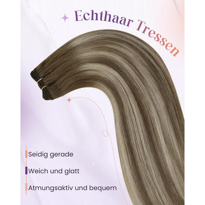 Echthaar Tressen Braun Balayage mit Platinblond 50cm