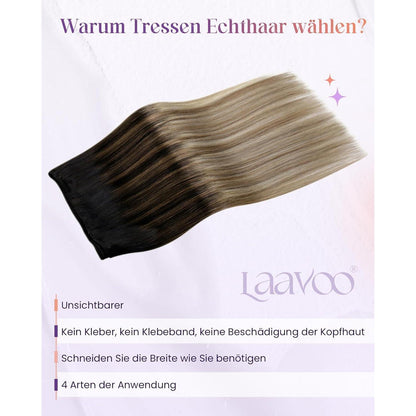 Echthaar Tressen Ombre Schwarz-Karamellblond 55cm 100g