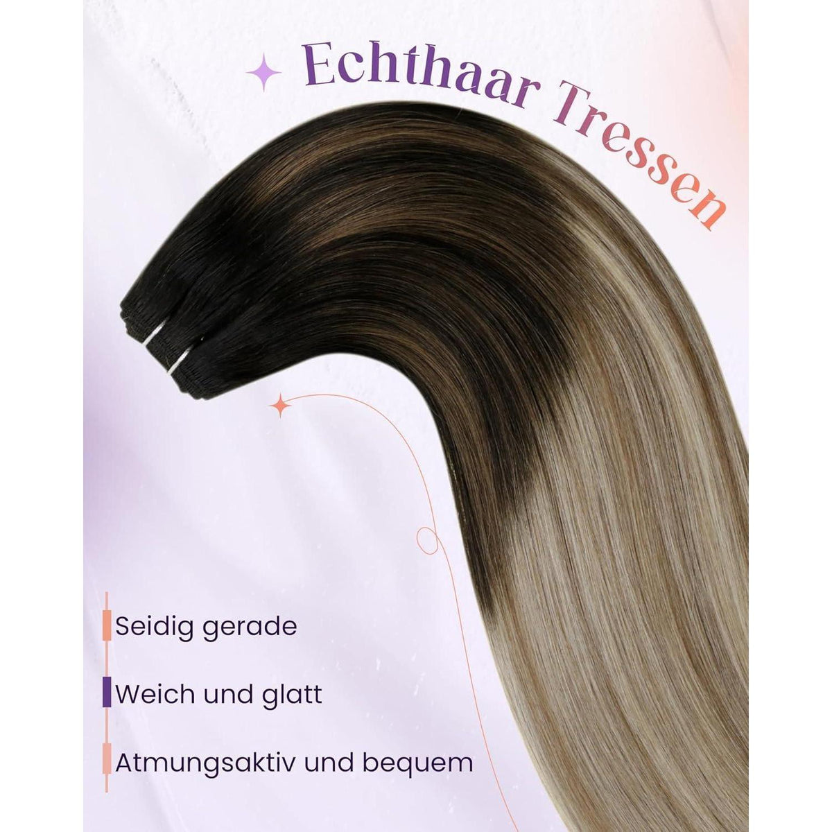 Echthaar Tressen Ombre Schwarz-Karamellblond 55cm 100g