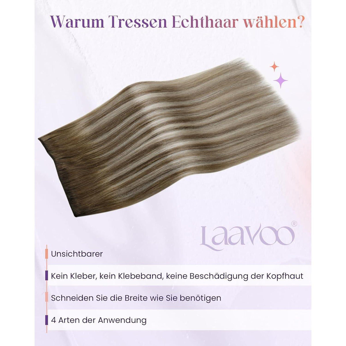 Echthaar Tressen Braun Balayage 60cm - Haarverlängerung