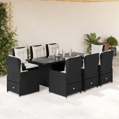 Polyrattan Essgruppe 8 Personen mit verstellbaren Hochlehnern und Glasplatte