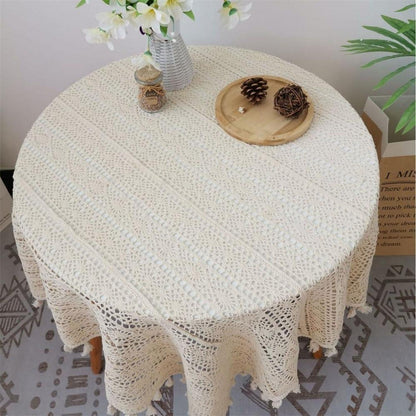 Quadratische Häkel Tischdecke Beige Vintage Spitze 105x105cm