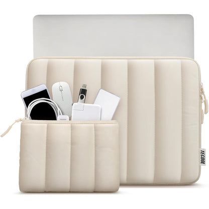 16 Zoll Laptop Tasche Hülle mit Zubehörtasche, Beige