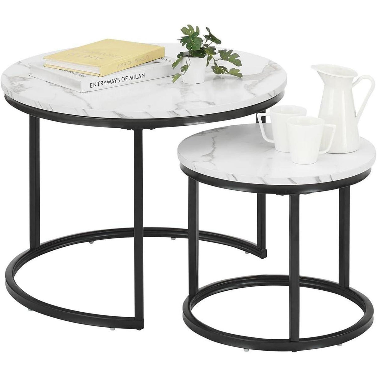Runder Couchtisch Marmor Optik 2er Set Schwarz Weiß