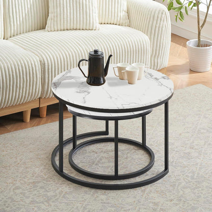 Runder Couchtisch Marmor Optik 2er Set Schwarz Weiß