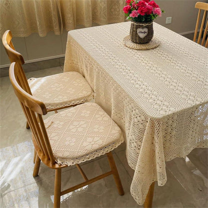Rechteckige Häkel Tischdecke Beige Vintage Baumwolle 250x140 cm