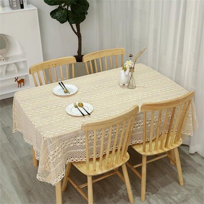 Rechteckige Häkel Tischdecke Beige Vintage Baumwolle 250x140 cm