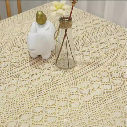 Rechteckige Häkel Tischdecke Beige Vintage Baumwolle 250x140 cm
