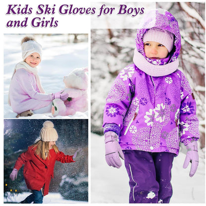 Kinder Skihandschuhe wasserdicht warm violett M (7-9 Jahre)