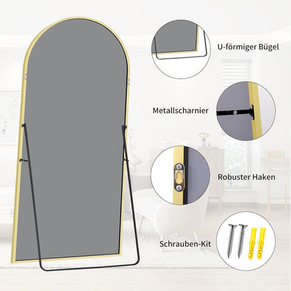 Ganzkörperspiegel Bogenförmig 192x85cm mit Goldrahmen – Stand- & Wandspiegel