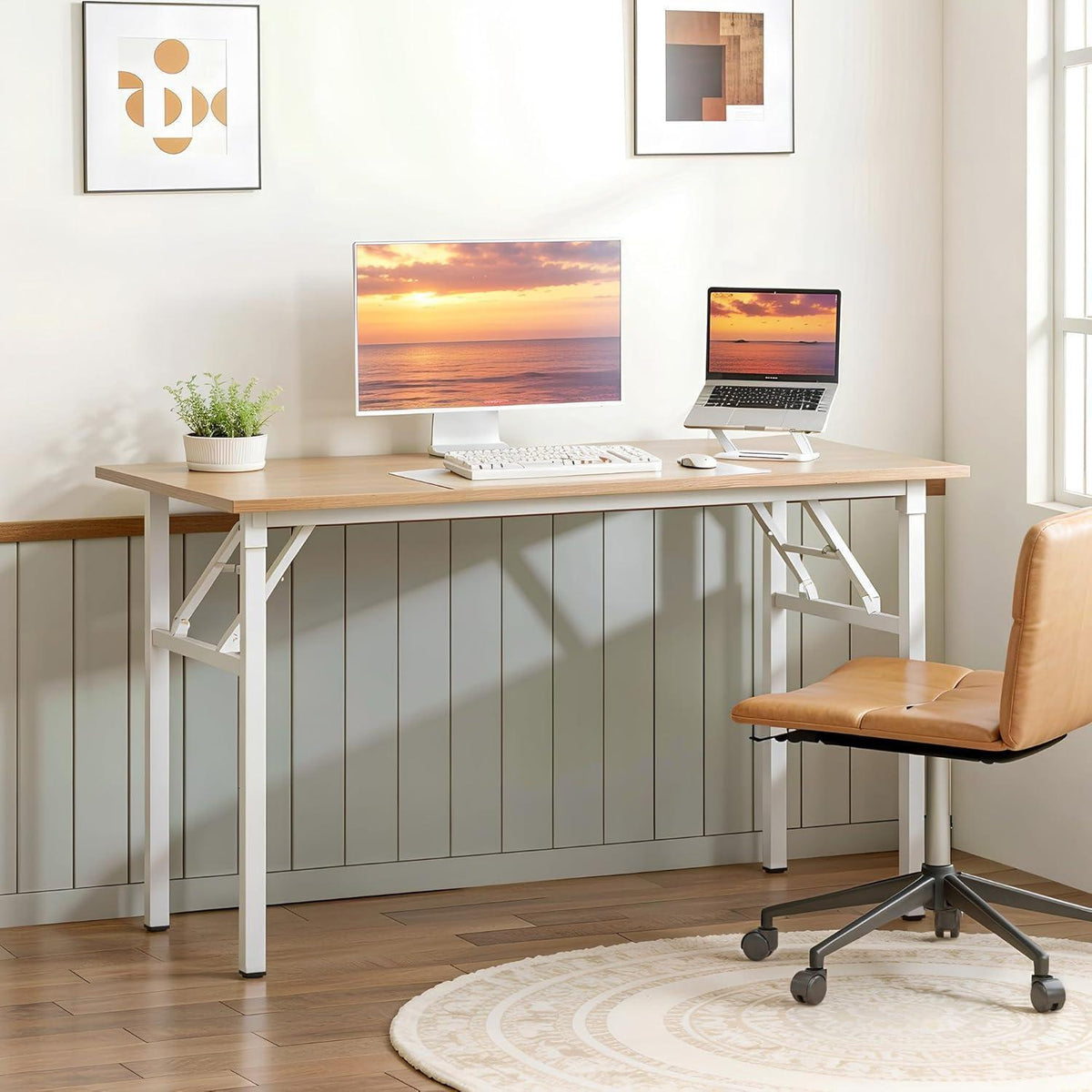 Klapptisch Schreibtisch Eiche-Weiß 100x60cm, platzsparend & montagefrei