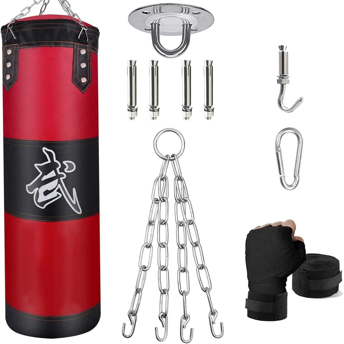 Boxsack Set Heavy Duty 120cm Rot mit Haken & Bandagen