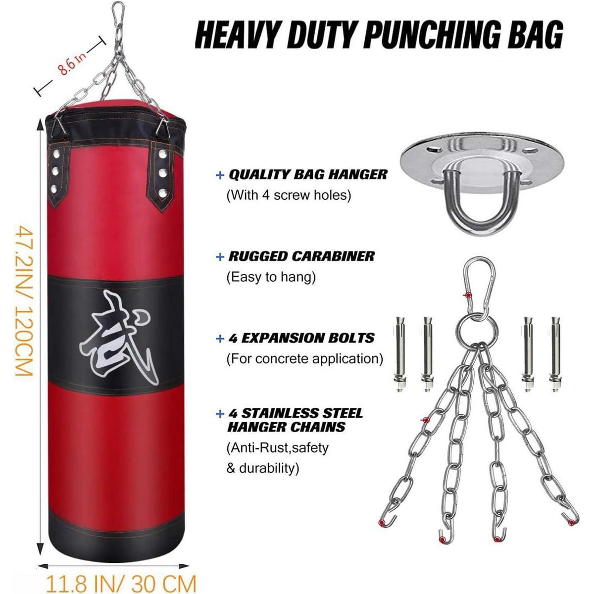 Boxsack Set Heavy Duty 120cm Rot mit Haken & Bandagen