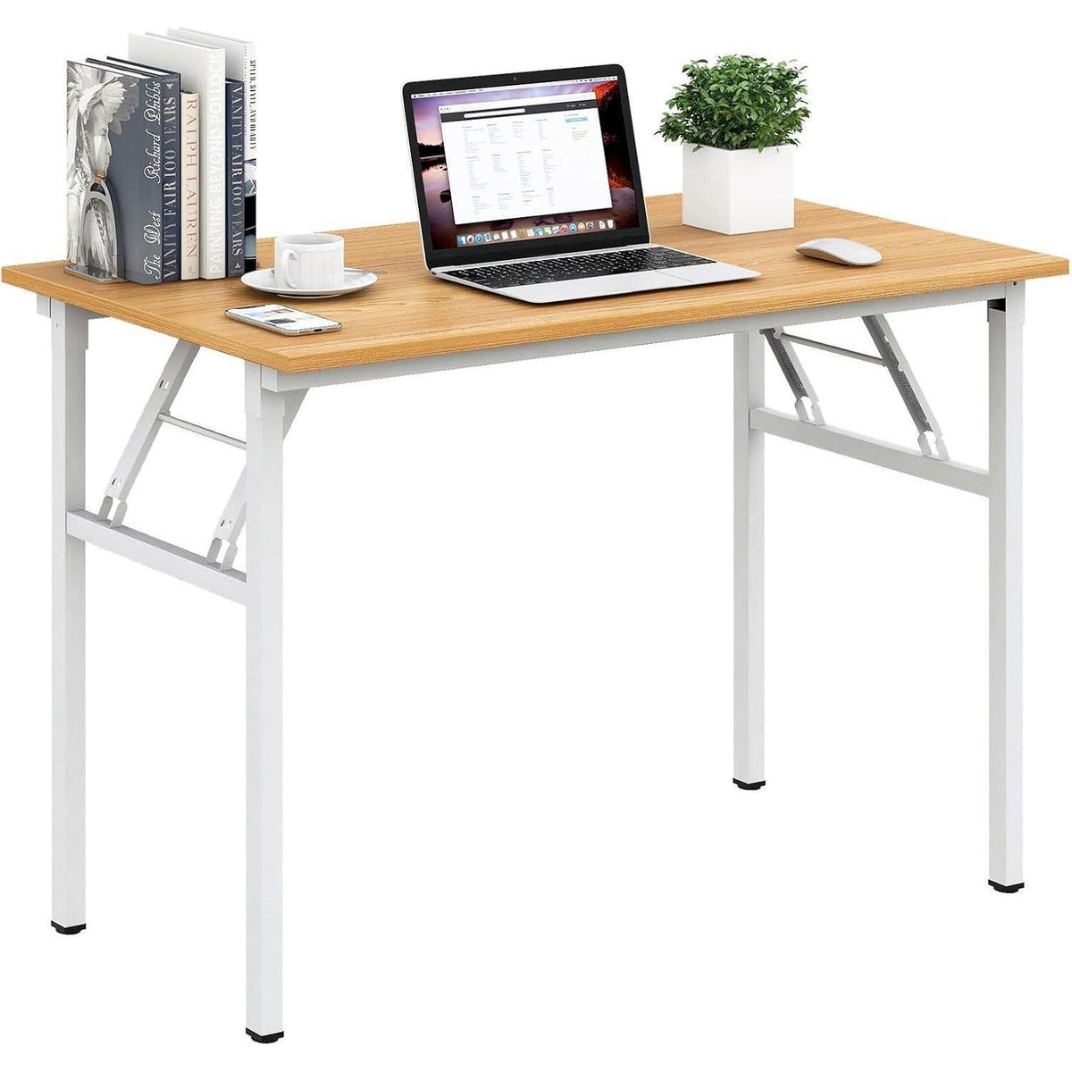 Klapptisch Schreibtisch Teak-Weiß 100x60cm, kein Aufbau