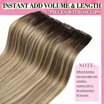 Echthaar Clip-in Extensions Balayage Braun Ombre Blond 45cm