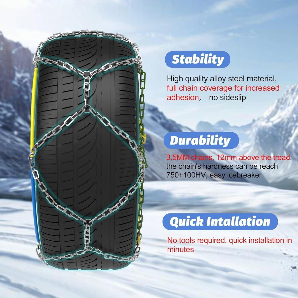 Automatische Schneeketten 12mm – Schnelle Montage für PKW & SUV