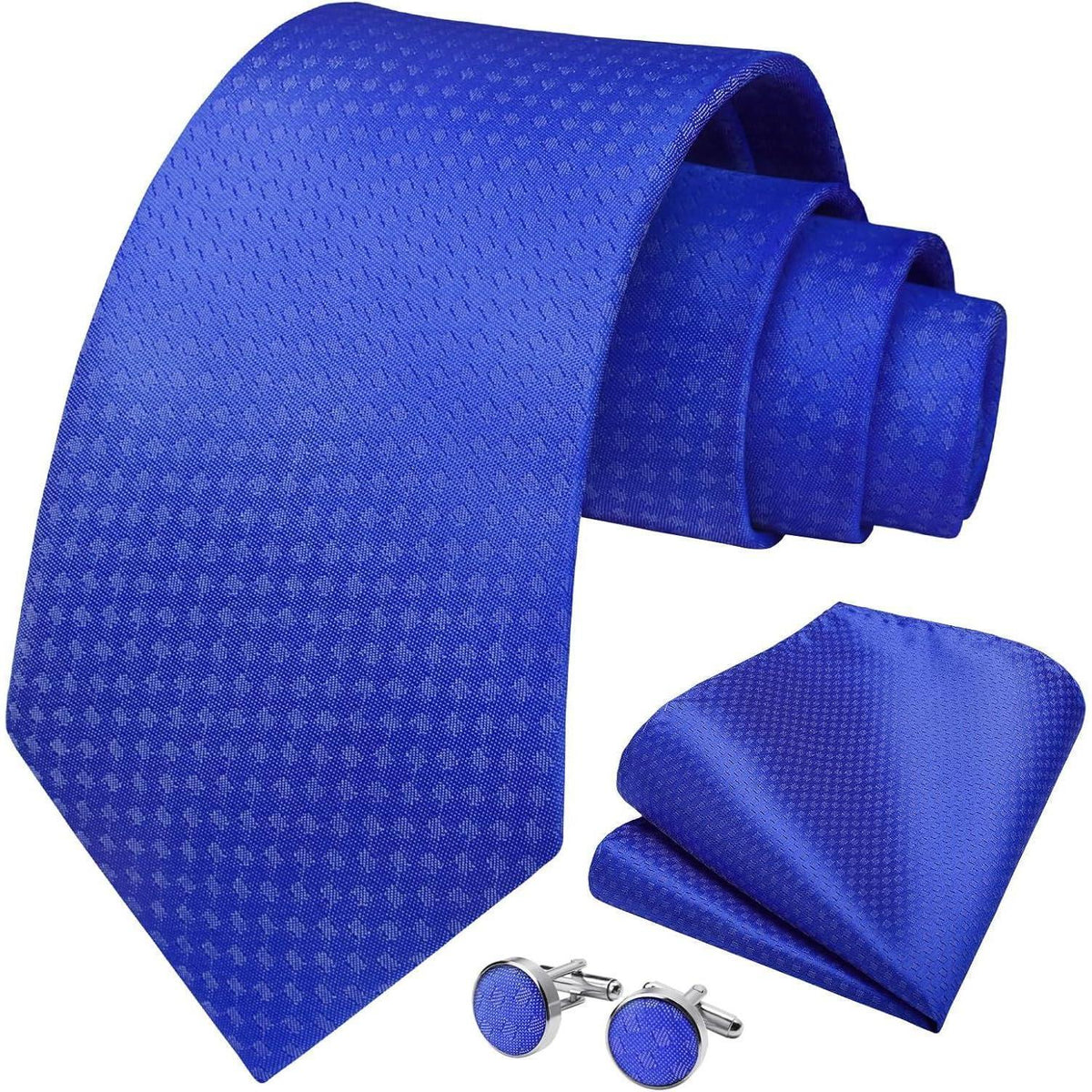 Herren Krawatten-Set mit Einstecktuch und Manschettenknöpfen Blau