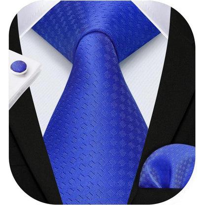 Herren Krawatten-Set mit Einstecktuch und Manschettenknöpfen Blau