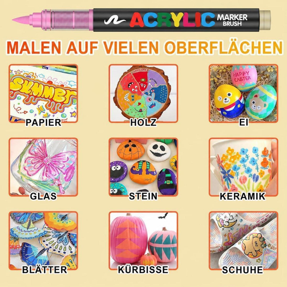 120 Acrylstifte Set – Wasserfest, Brush Tip, Vielseitig