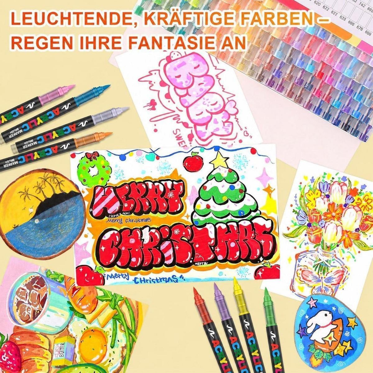 120 Acrylstifte Set – Wasserfest, Brush Tip, Vielseitig