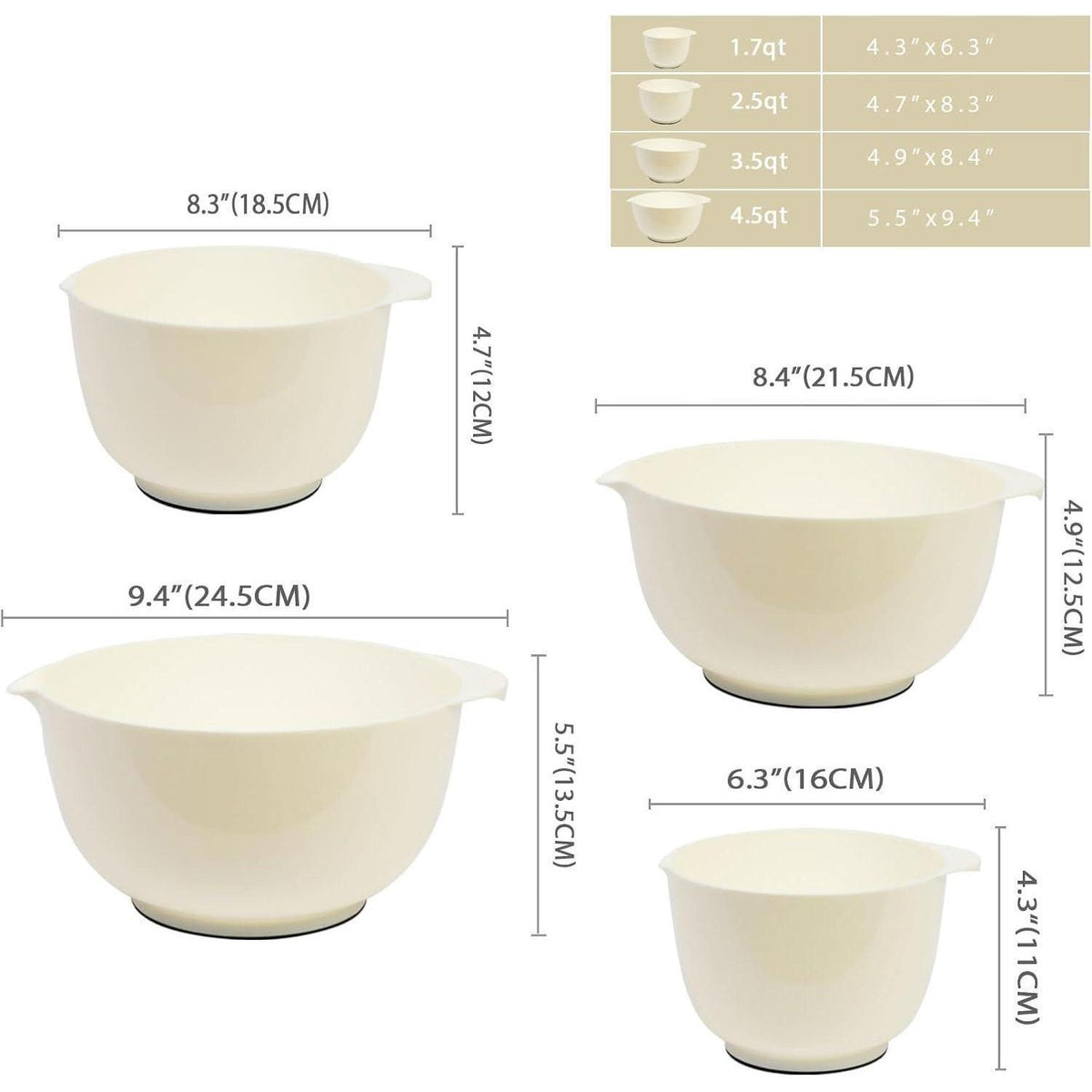 Rührschüssel Set 4-teilig Beige, Kunststoff, rutschfest, stapelbar