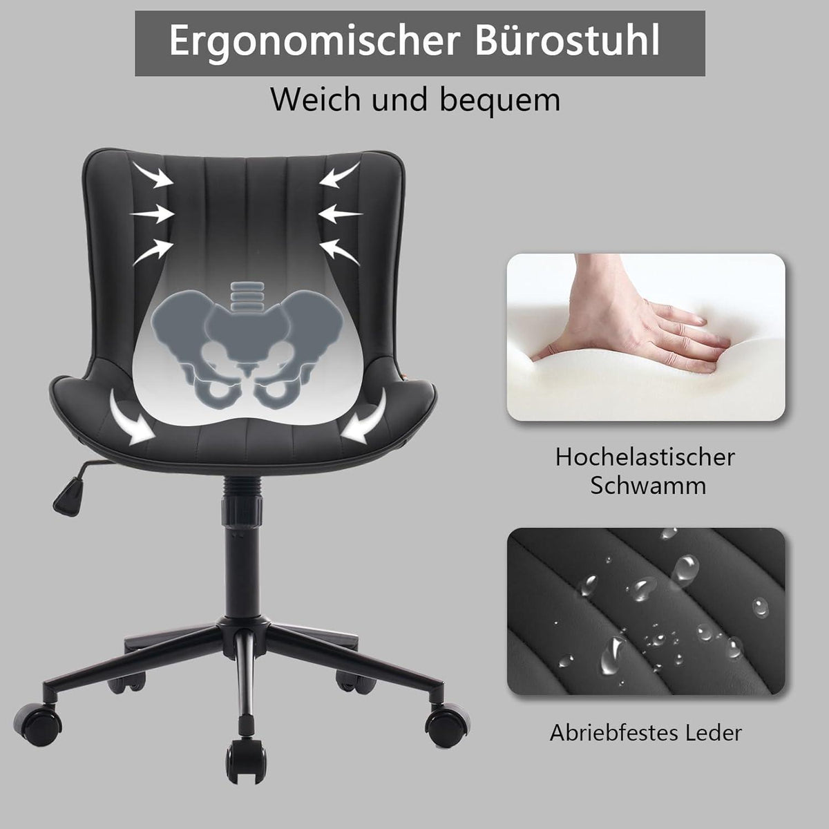 Ergonomischer Bürostuhl in Lederoptik und Wippfunktion, bis 136 kg belastbar