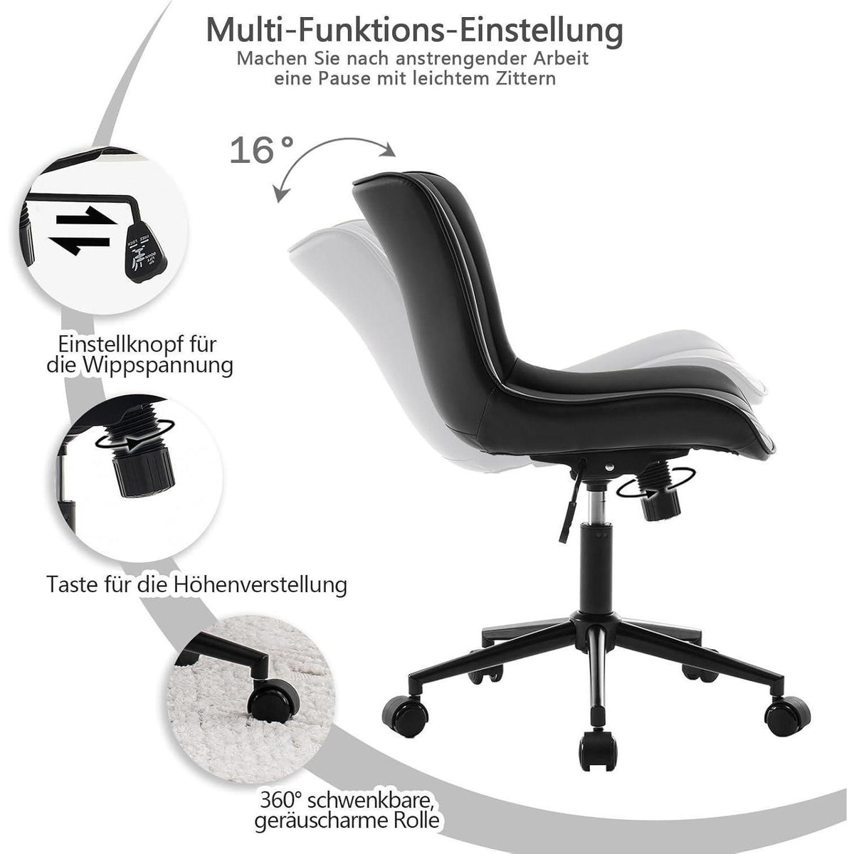 Ergonomischer Bürostuhl in Lederoptik und Wippfunktion, bis 136 kg belastbar