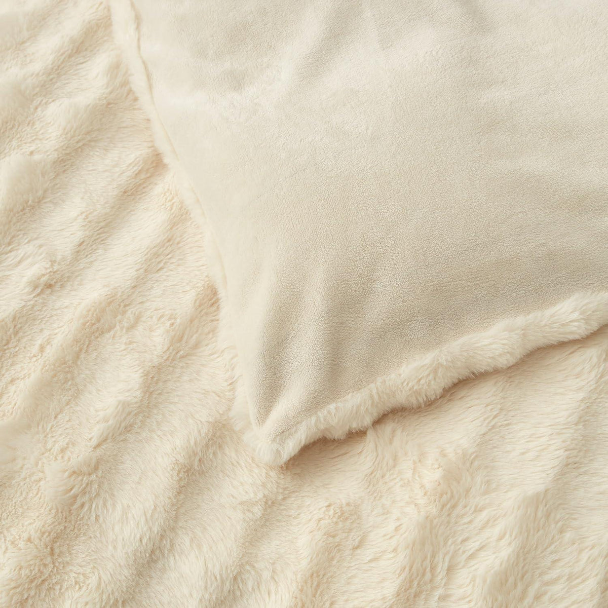 Flauschige Kaninchenfell Bettwäsche 135x200 cm Creme Weiß